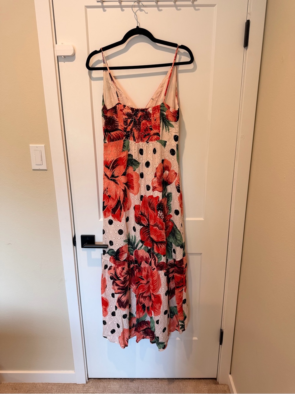 FARM Rio Coral Floral & Black Polka Dot Midi Dress - Picture 3 of 4